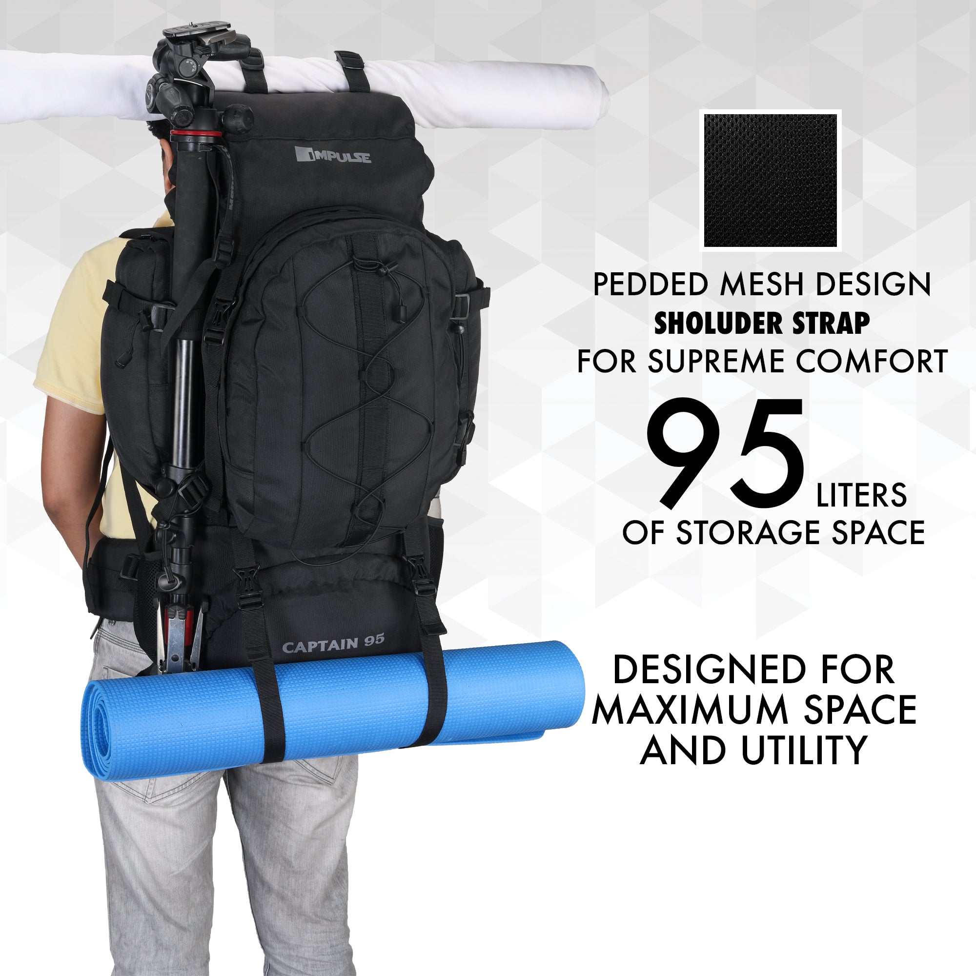 95 Litres Impulses Impulse Captain Black Trekking bag