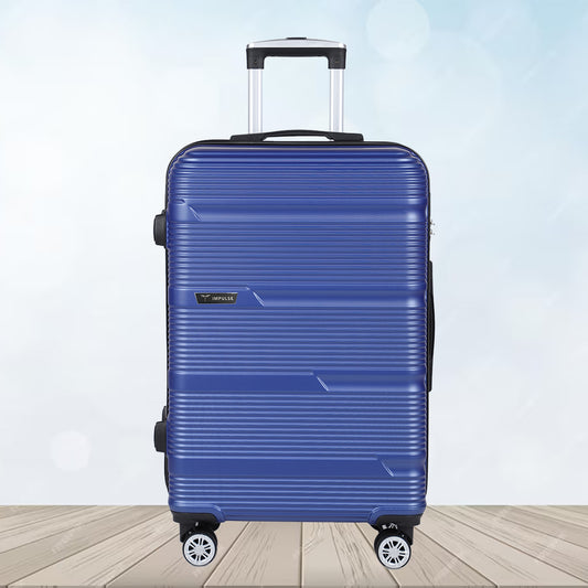 Small Cabin Suitcase (55 cm) 8 Wheels - Hard Sided ABS and PC 4 Wheel Spinner, Unbreakable Trolley Bag with Combi Lock - Blue