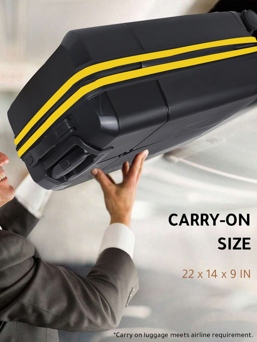 Small Cabin Suitcase (55 cm) 8 Wheels - Hard Sided PP 4 Wheel Spinner, Unbreakable Trolley Bag with Combi Lock - Black, Yellow
