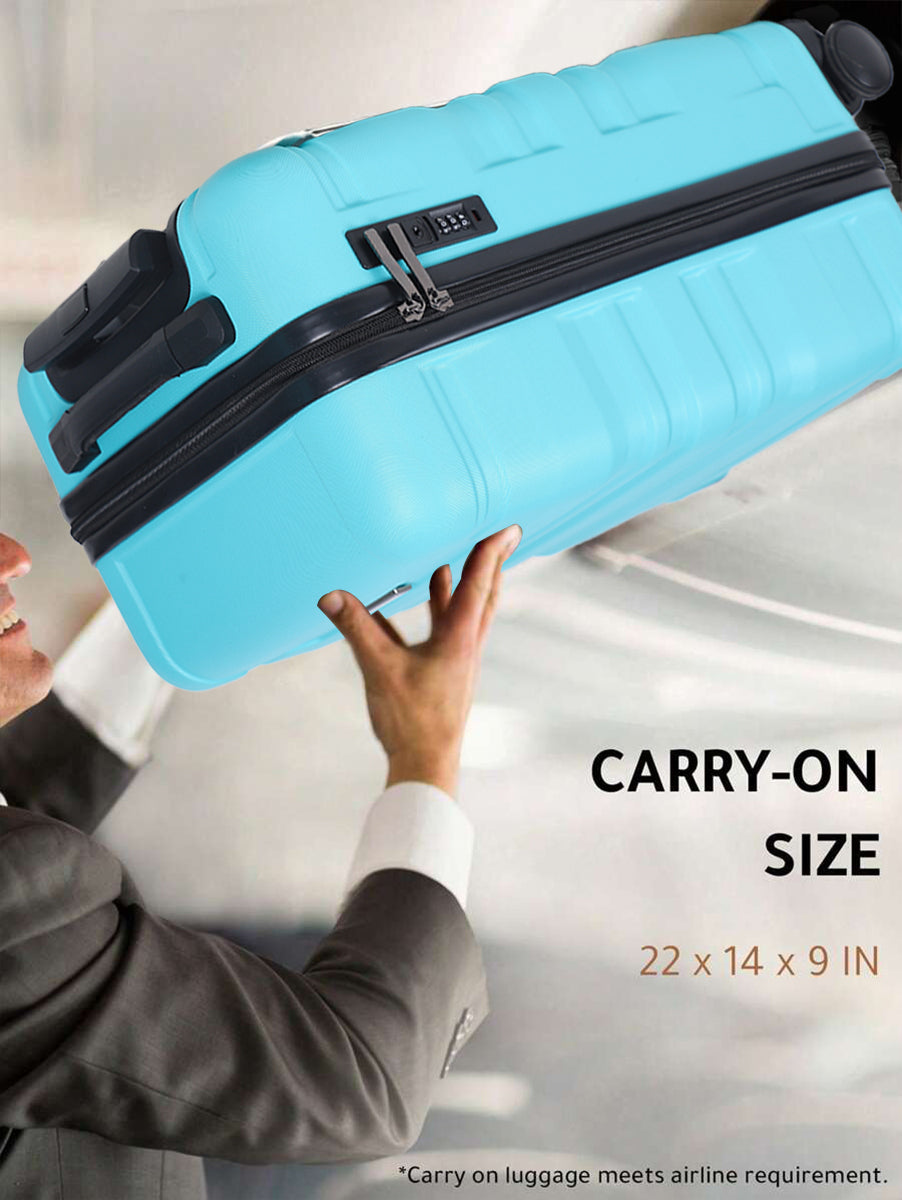 Small Cabin Suitcase (55 cm) 8 Wheels - Hard Sided ABS and PC 4 Wheel Spinner, Unbreakable Trolley Bag with Combi Lock - Blue, Multicolor
