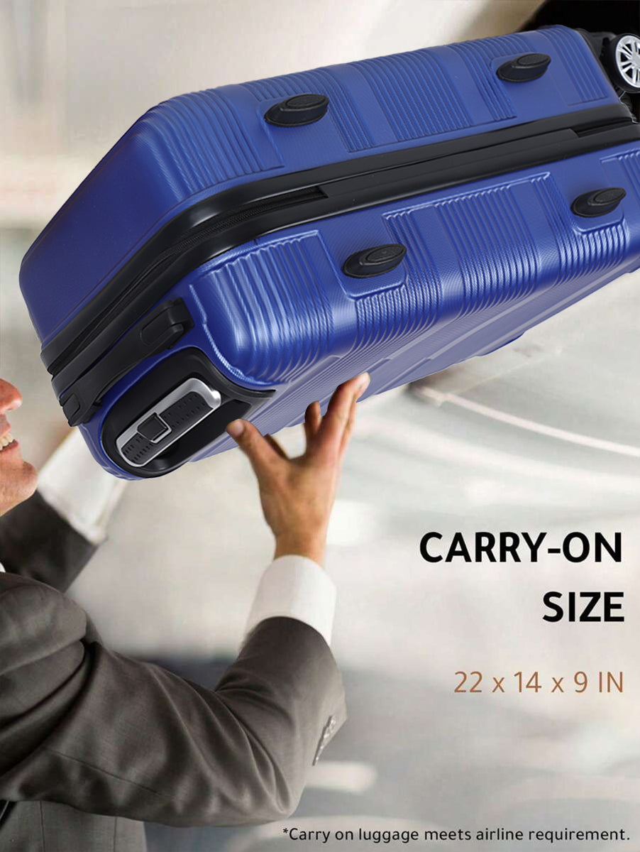 Small Cabin Suitcase (55 cm) 8 Wheels - Hard Sided ABS and PC 4 Wheel Spinner, Unbreakable Trolley Bag with Combi Lock - Blue
