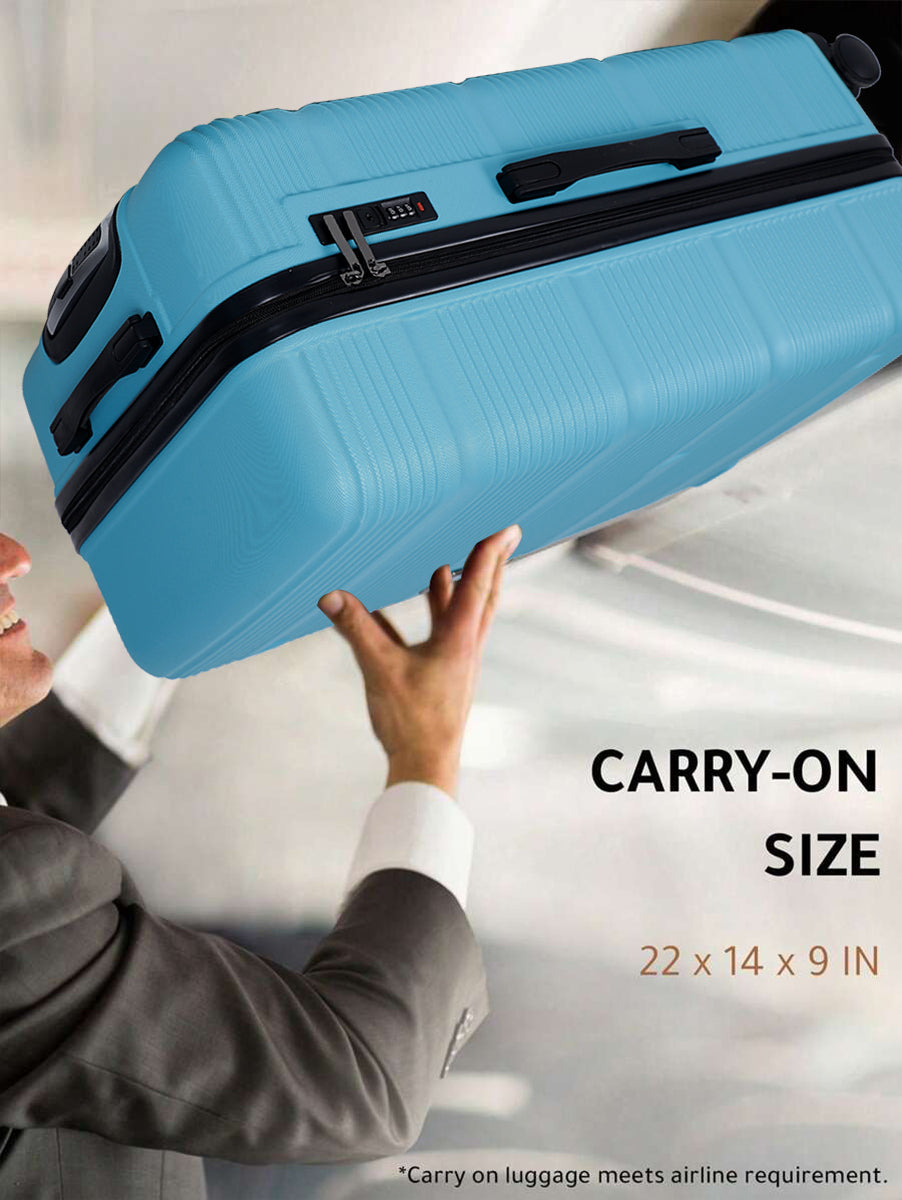 Small Cabin Suitcase (55 cm) 8 Wheels - Hard Sided ABS and PC 4 Wheel Spinner, Unbreakable Trolley Bag with Combi Lock - Blue, Multicolor