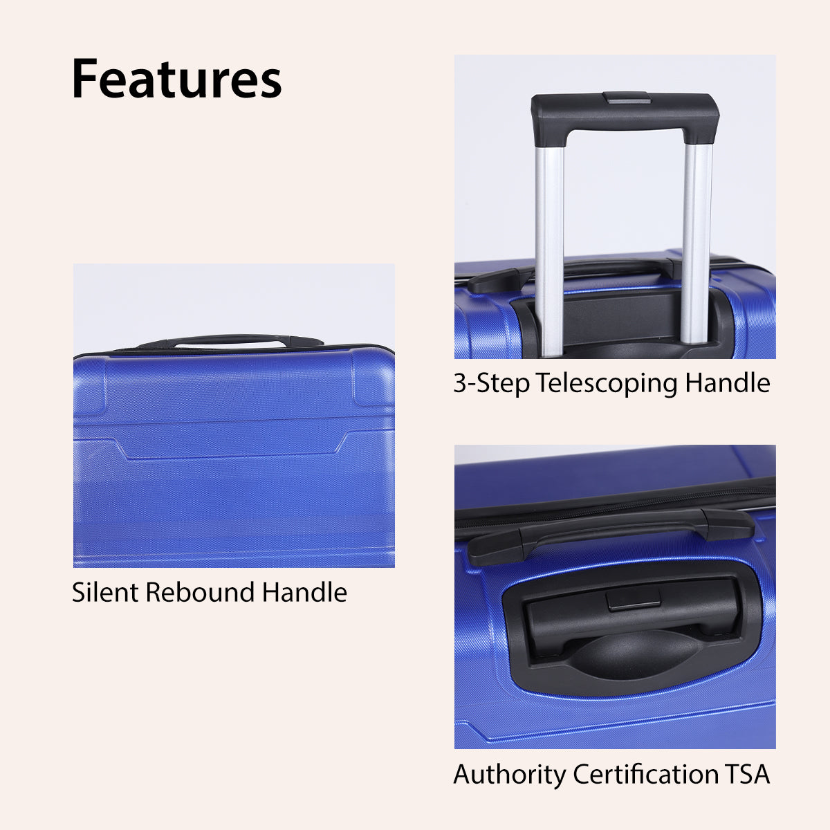 Small Cabin Suitcase (55 cm) 8 Wheels - Hard Sided ABS and PC 4 Wheel Spinner, Unbreakable Trolley Bag with Combi Lock - Blue