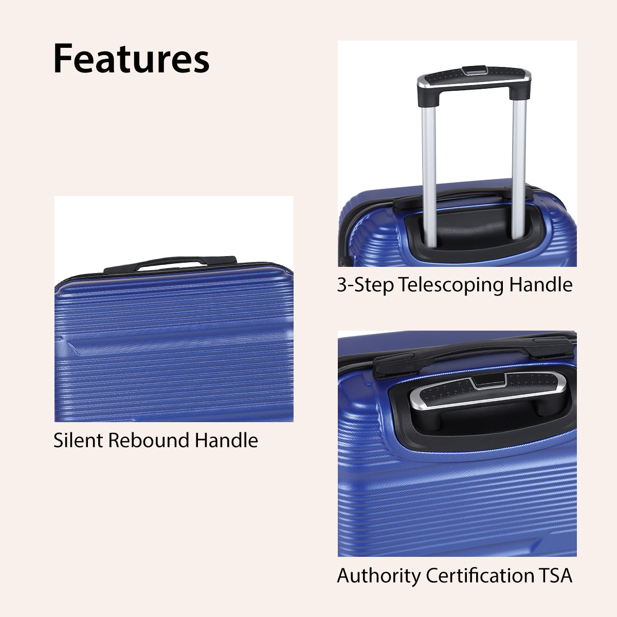 Small Cabin Suitcase (55 cm) 8 Wheels - Hard Sided ABS and PC 4 Wheel Spinner, Unbreakable Trolley Bag with Combi Lock - Blue