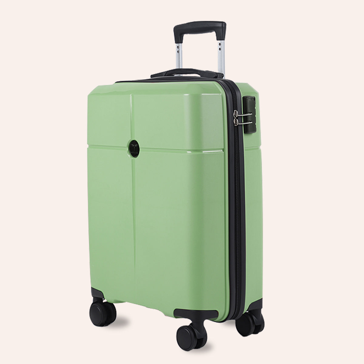 Small Cabin Suitcase (55 cm) 8 Wheels - Hard Sided PP 4 Wheel Spinner, Unbreakable Trolley Bag with Combi Lock - Green