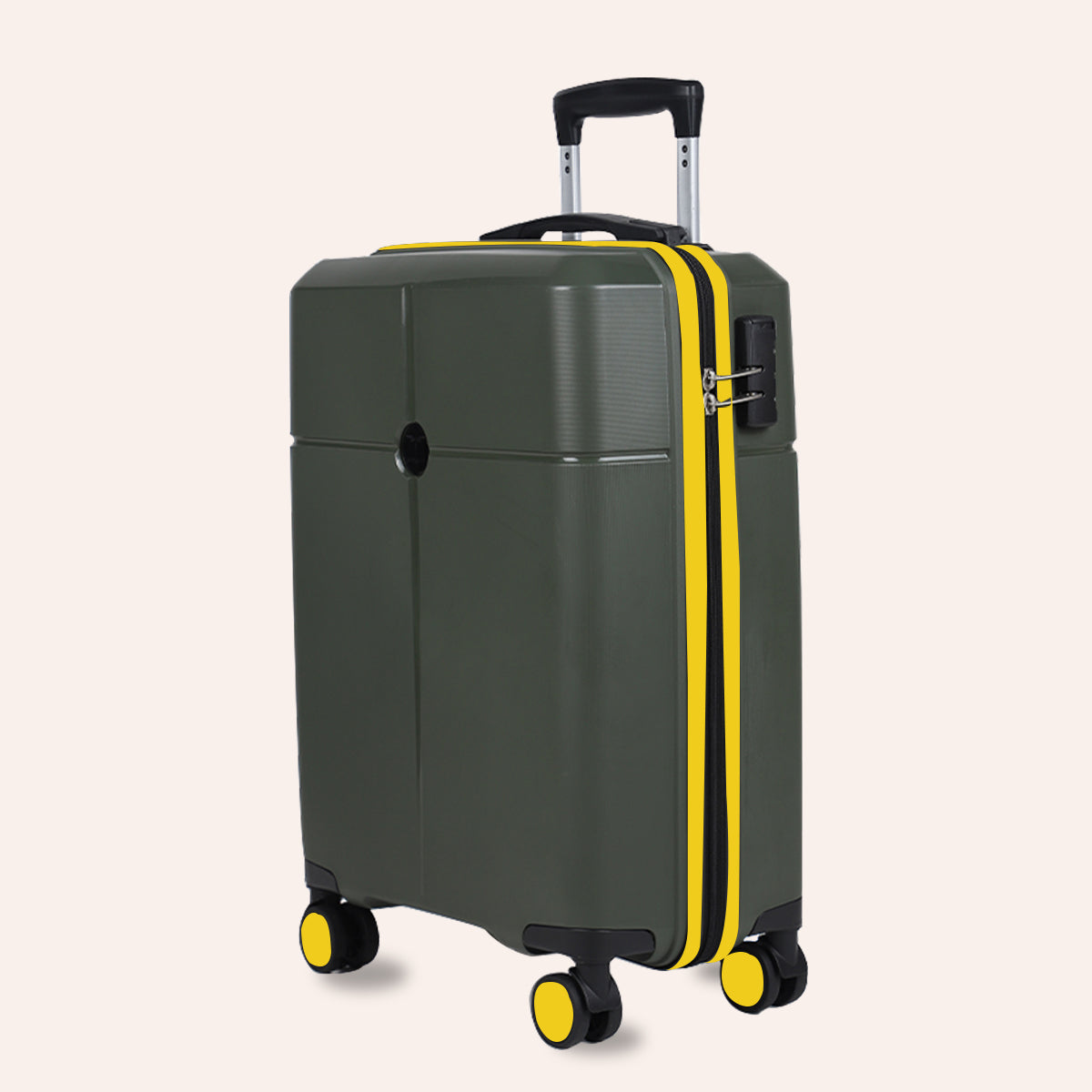 Small Cabin Suitcase (55 cm) 8 Wheels - Hard Sided PP 4 Wheel Spinner, Unbreakable Trolley Bag with Combi Lock - Green, Yellow