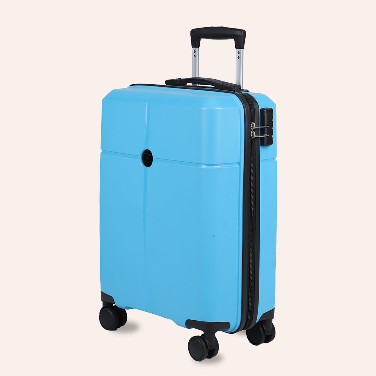 Small Cabin Suitcase 55 cm 8 Wheels Hard Sided PP 4 Wheel Spinner Unbreakable Trolley Bag with Combi Lock Blue