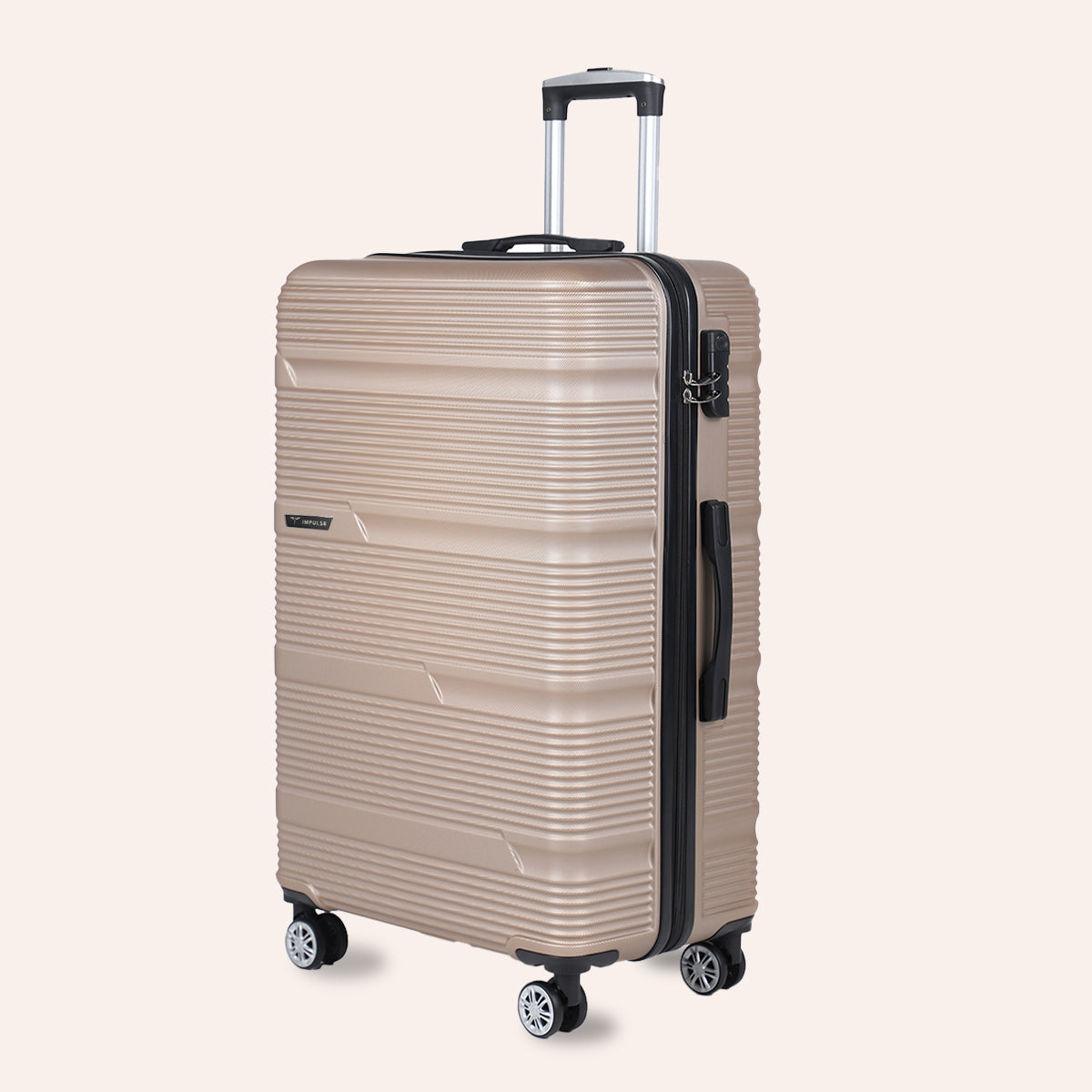 Small Cabin Suitcase (55 cm) 8 Wheels - Hard Sided ABS and PC 4 Wheel Spinner, Unbreakable Trolley Bag with Combi Lock - Beige