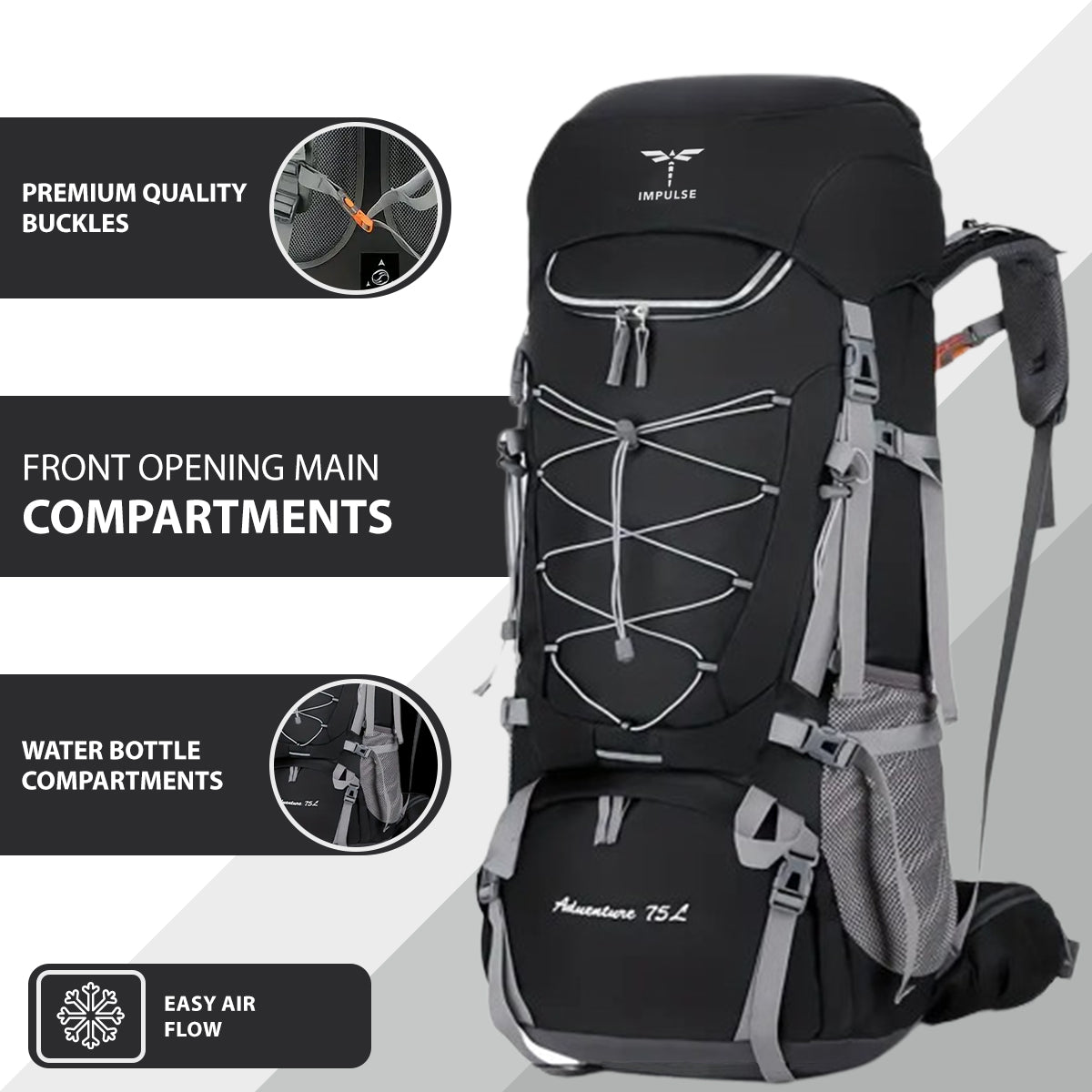 Impulse rucksack bags 75 litres travel bag for men tourist bag for travel backpack