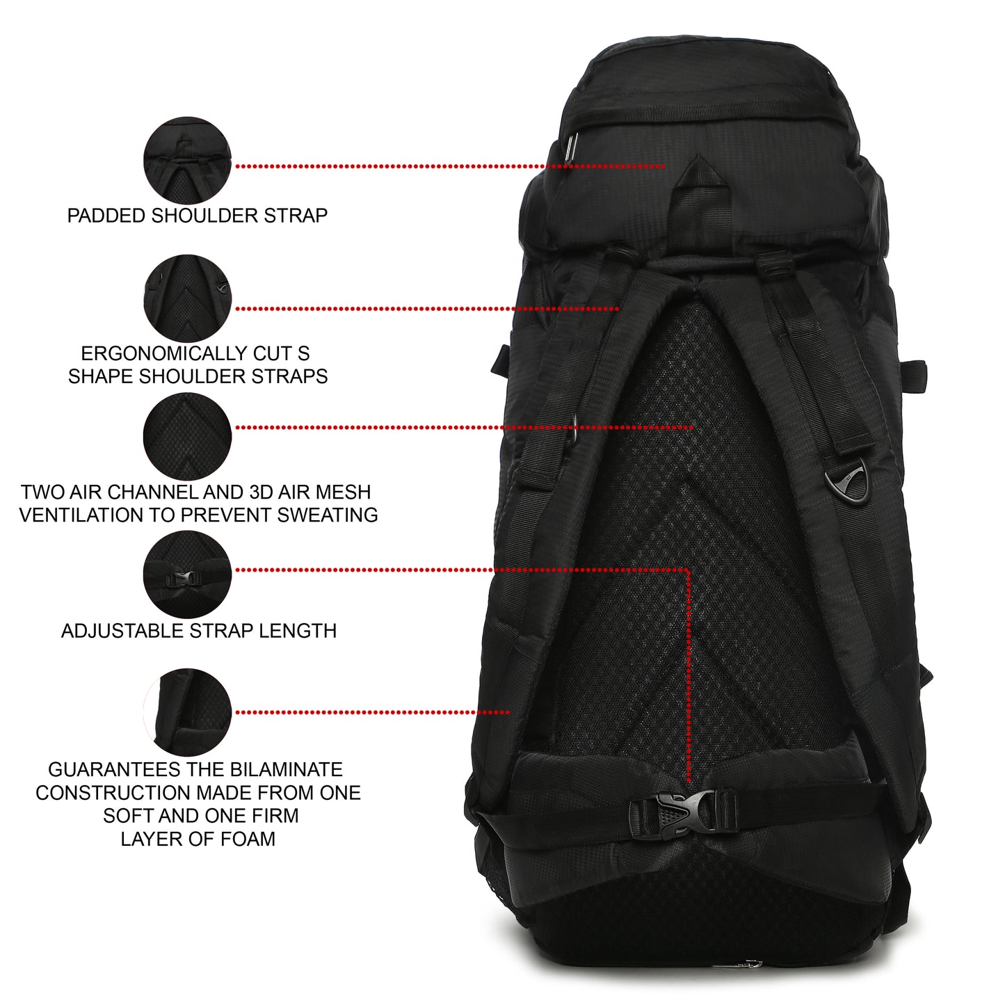 75 Litres Qontra Black trekking Bag