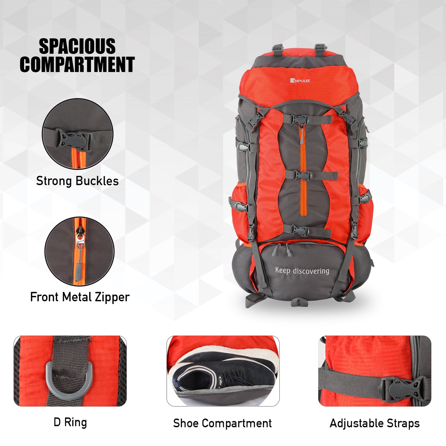 90 Litres Buckle Up Orange Trekking bag