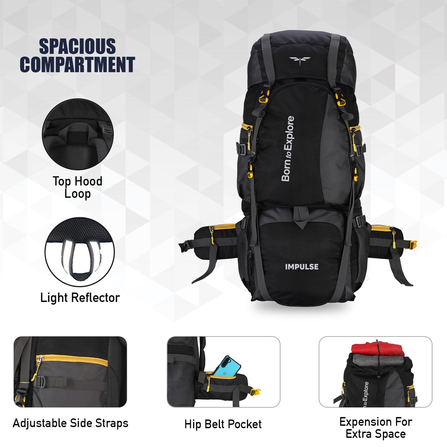 80 Litres Curve Black Trekking bag