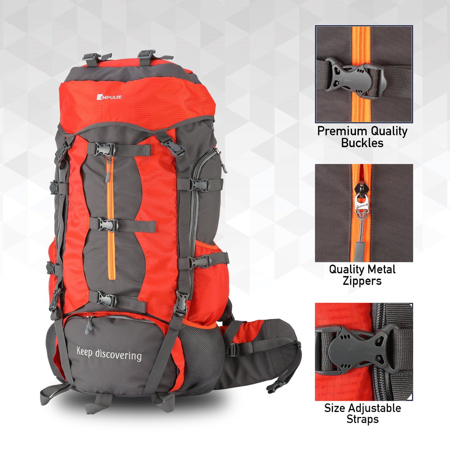 90 Litres Buckle Up Orange Trekking bag