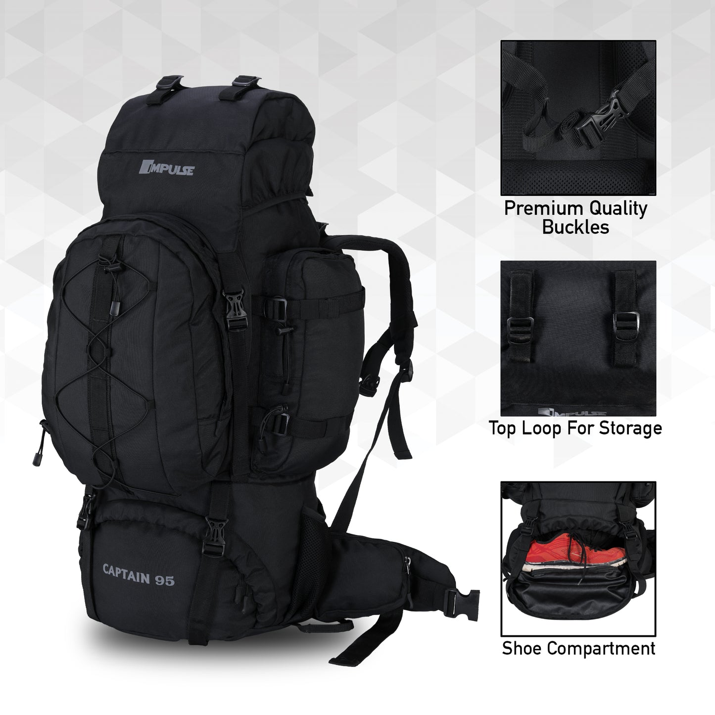 95 Litres Impulses Impulse Captain Black Trekking bag