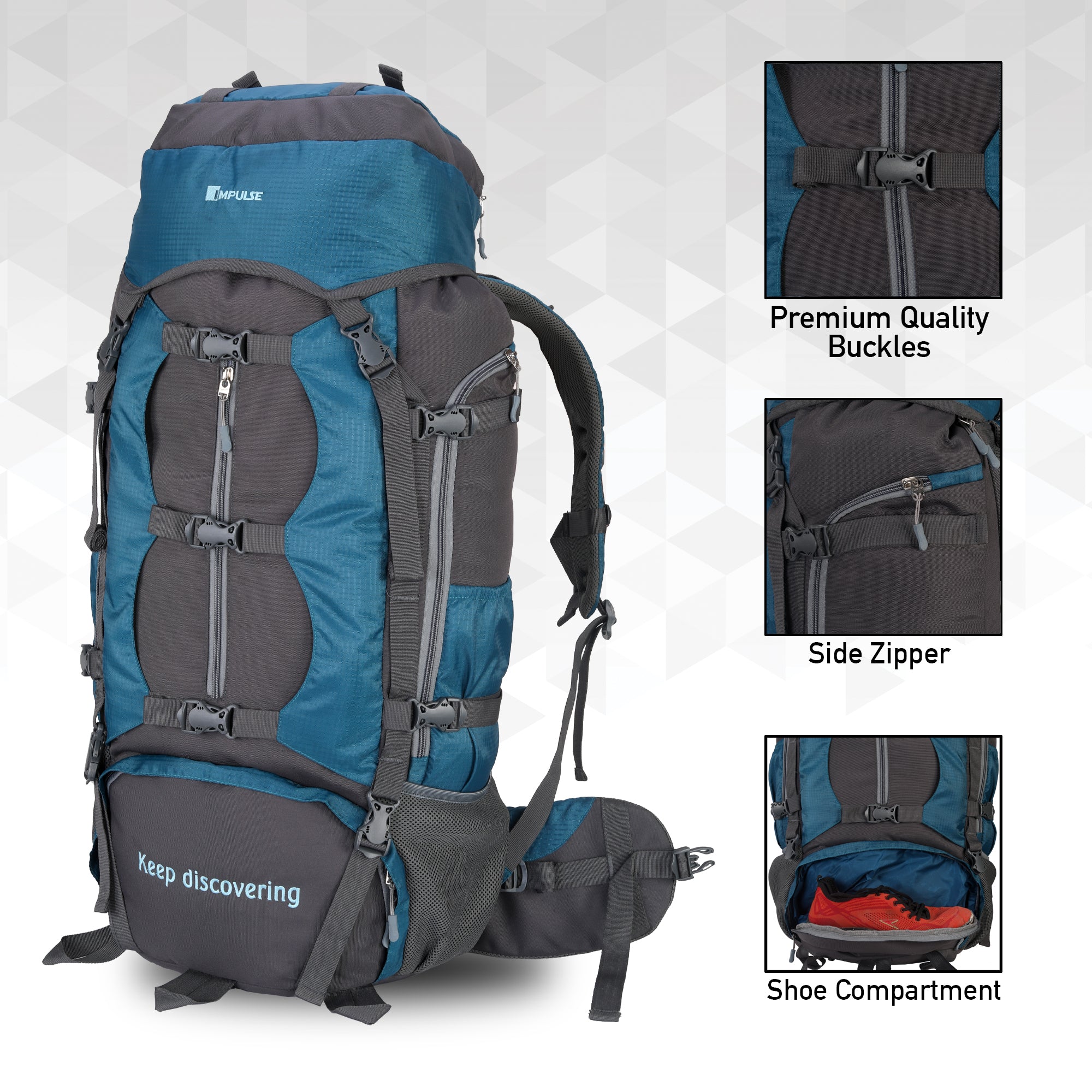 90 Litre Buckle Up T Blue Trekking bag