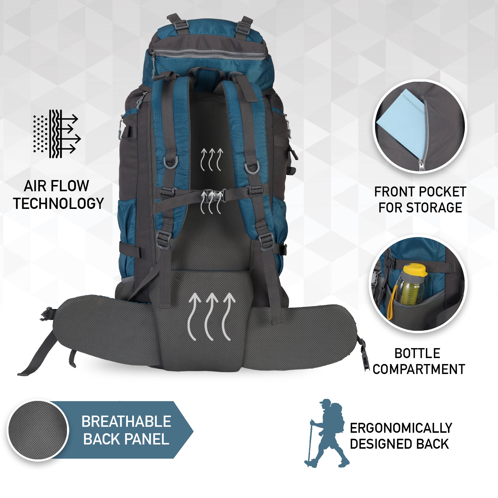 90 Litre Buckle Up T Blue Trekking bag