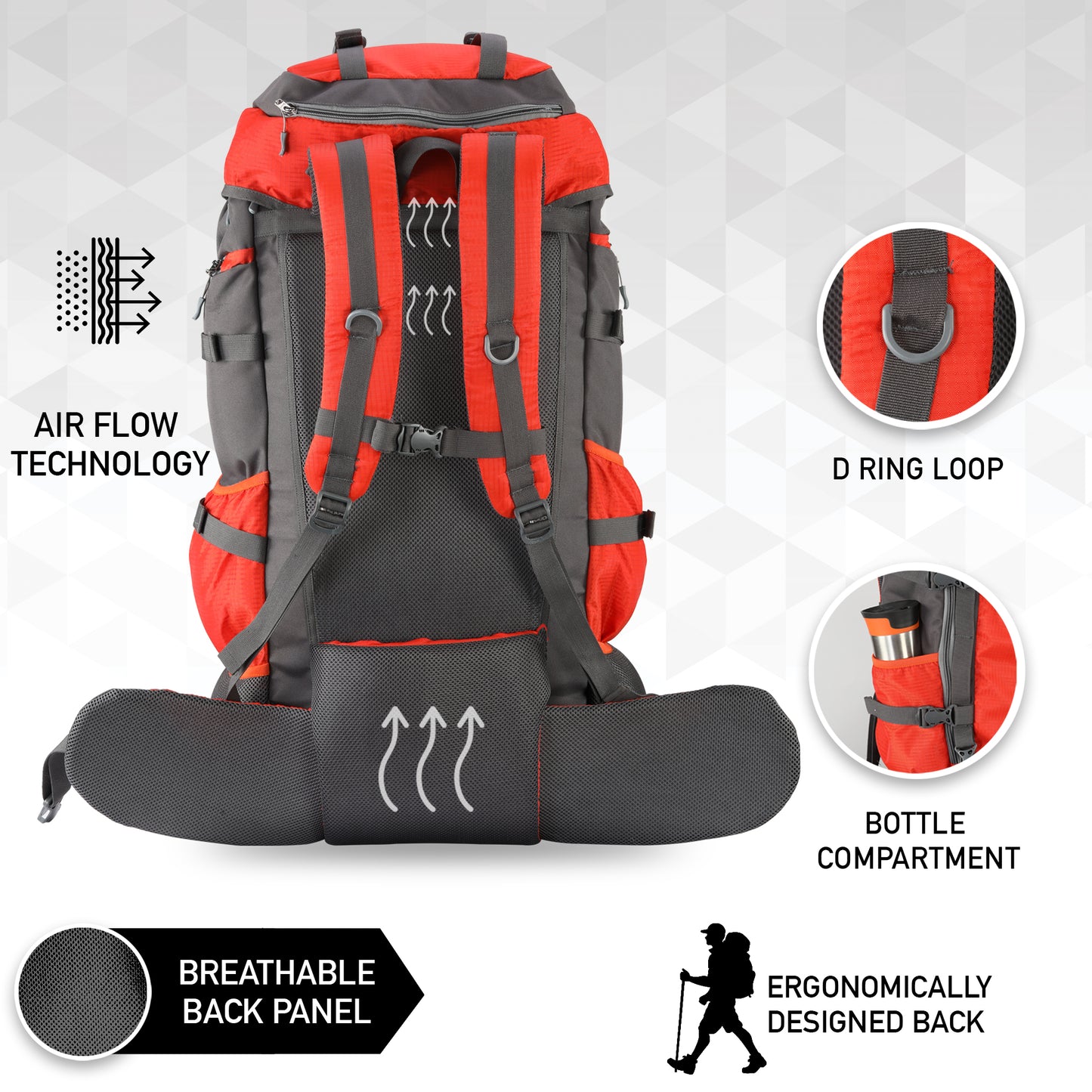 90 Litres Buckle Up Orange Trekking bag