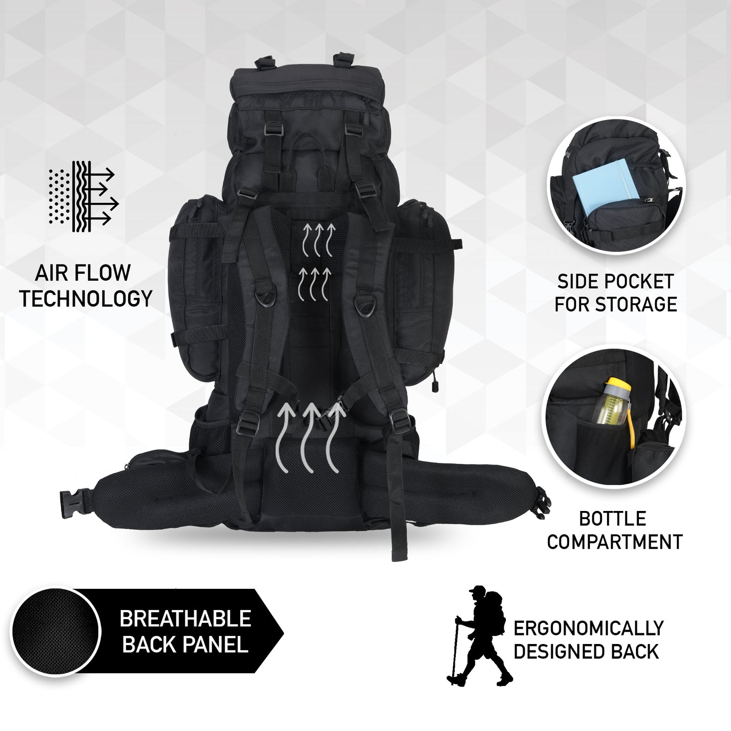 95 Litres Impulses Impulse Captain Black Trekking bag