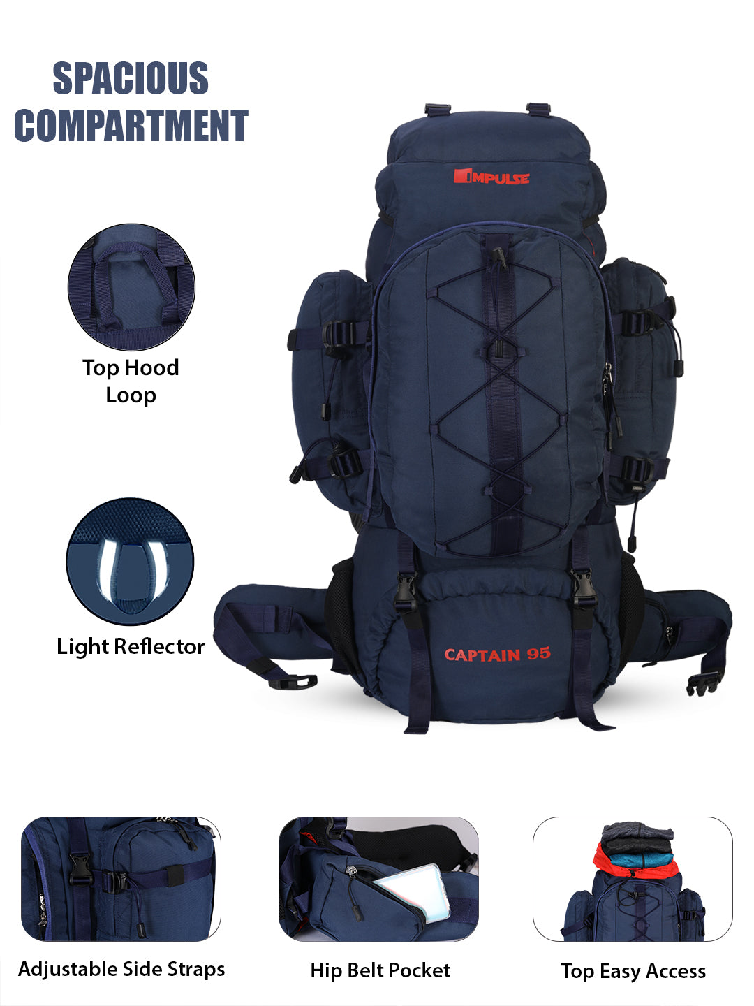 95 Litres Impulses Impulse Captain Blue Trekking bag