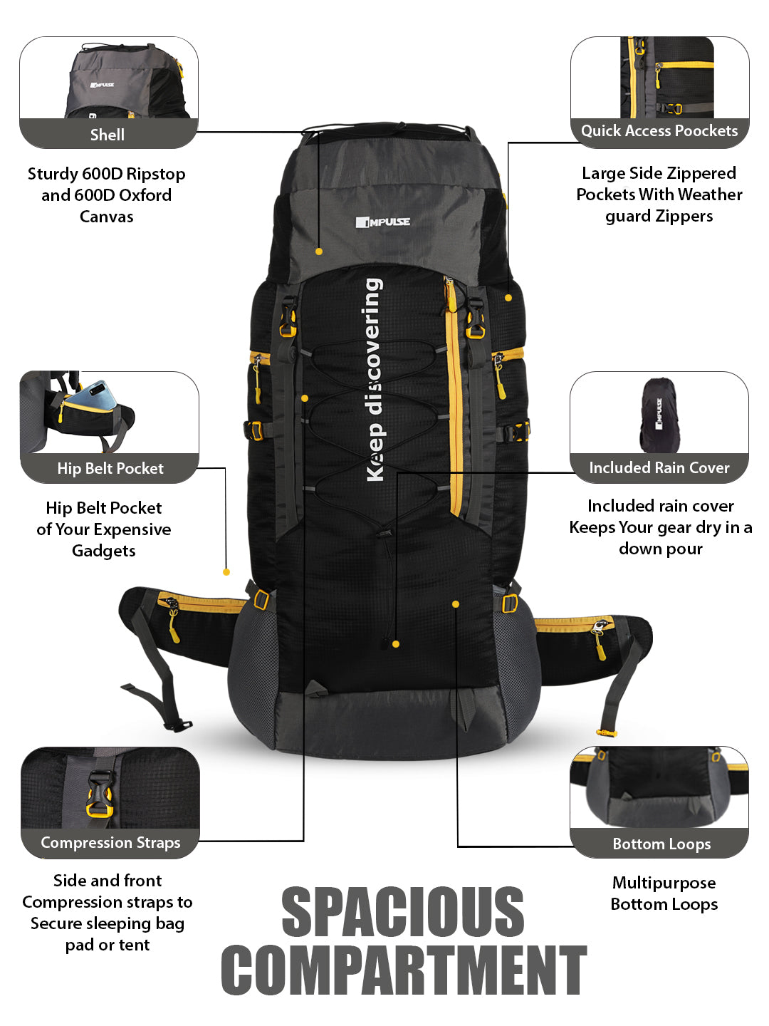 80 Litres KD007 Black Trekking bag