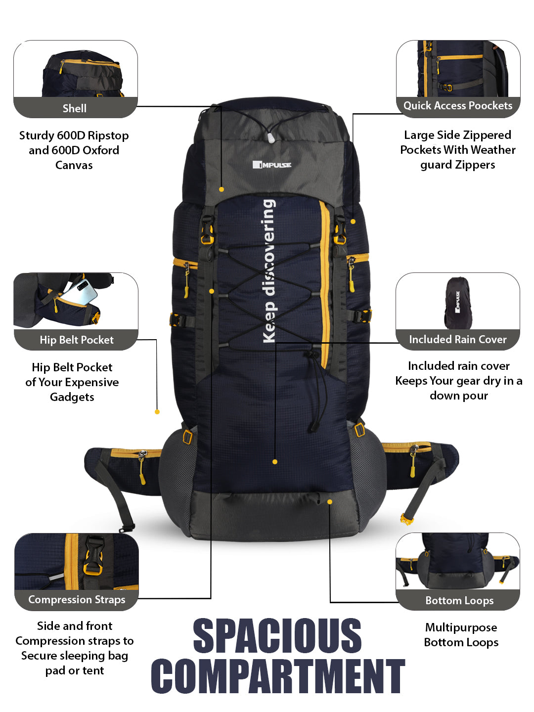 80 Litres KD007 N Blue Trekking bag