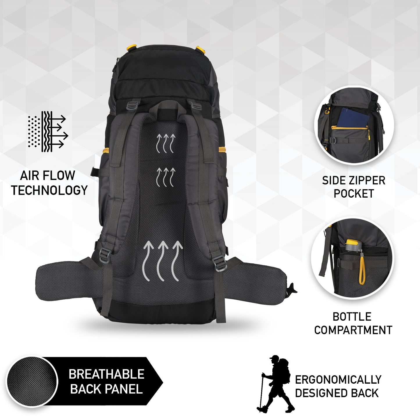 80 Litres Curve Black Trekking bag