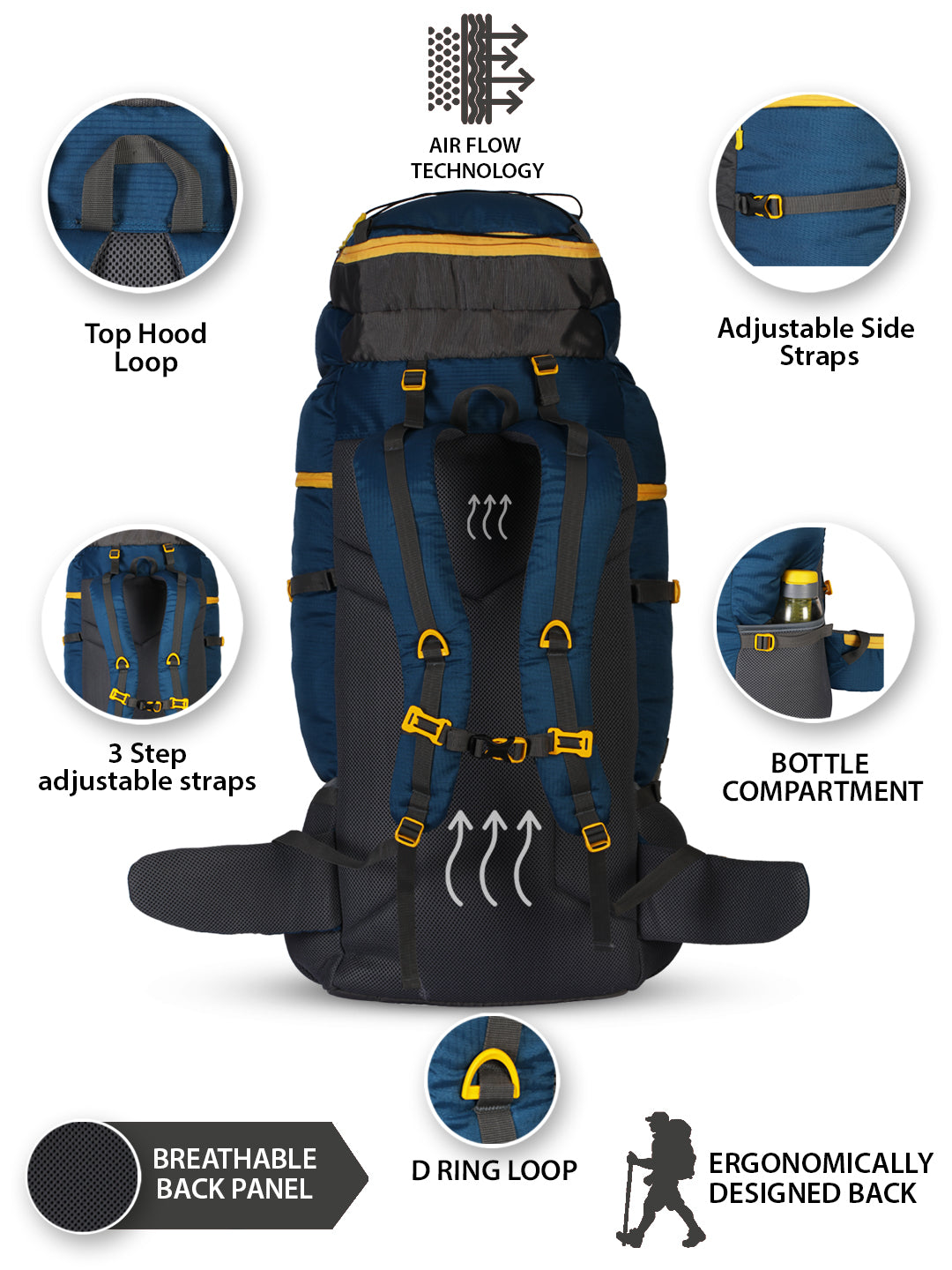 80 Litres KD007 Teal Blue Trekking bag