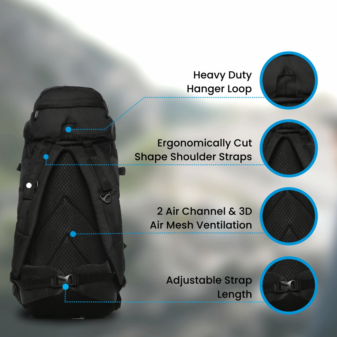 75 Litres Qontra Black trekking Bag