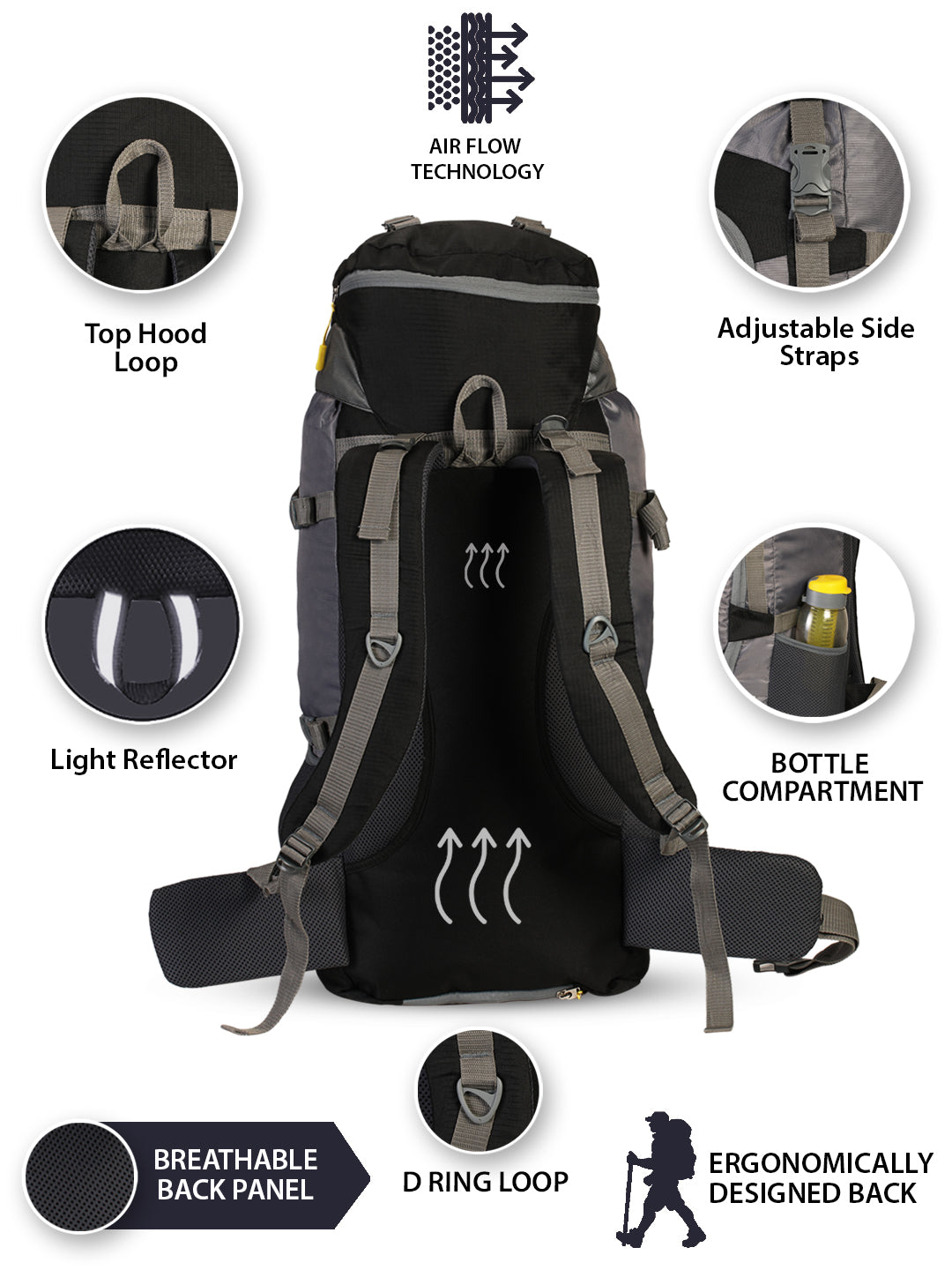 60 Litres Omega Black trekking Bag