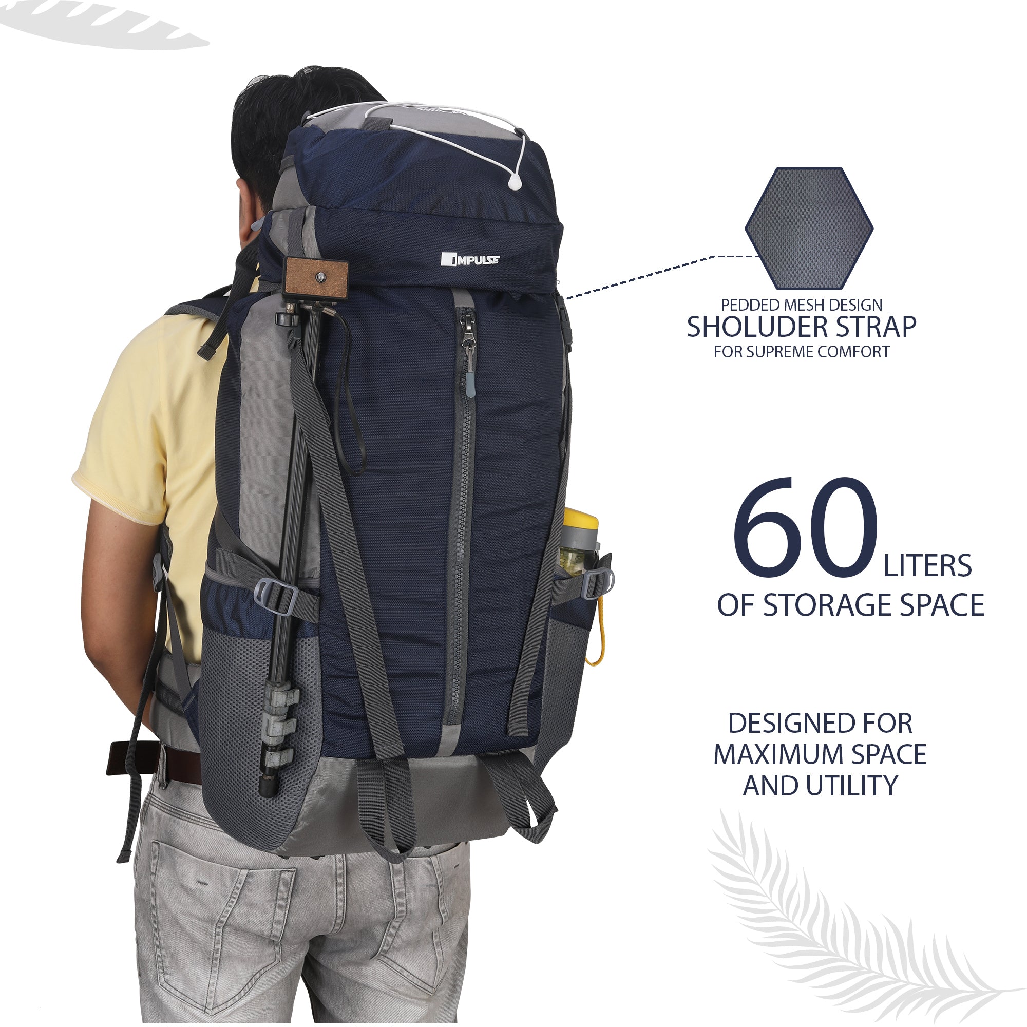 Impulse 65 ltrs blue trekking backpack online