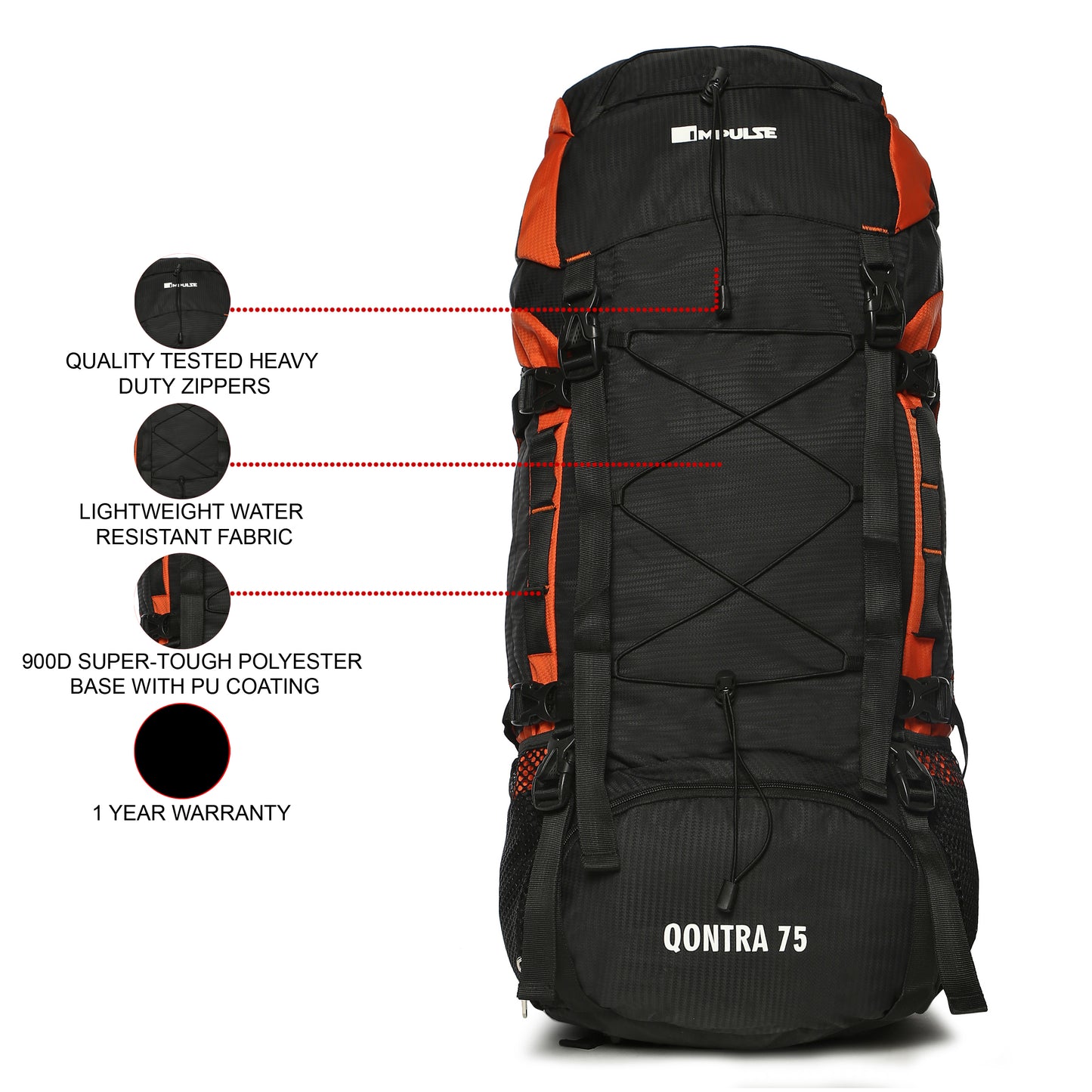 75 Litres Qontra Orange trekking Bag