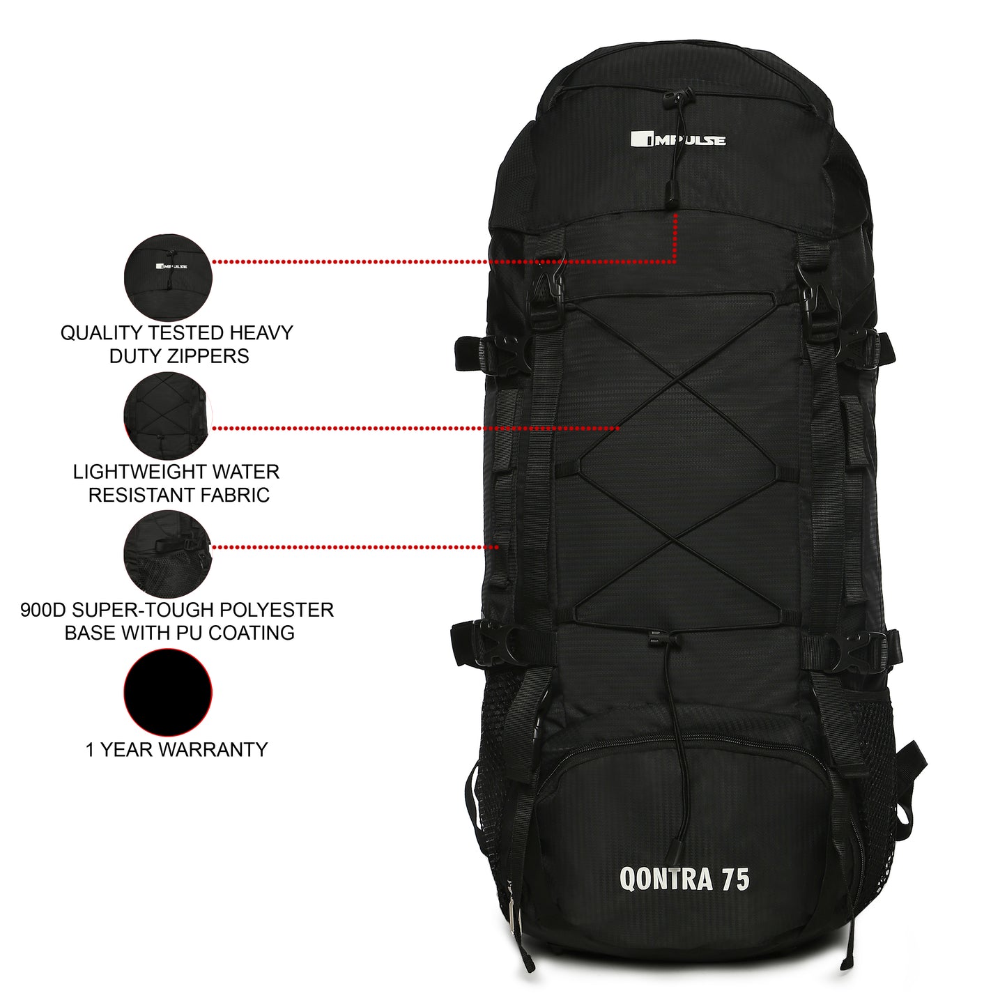 75 Litres Qontra Black trekking Bag