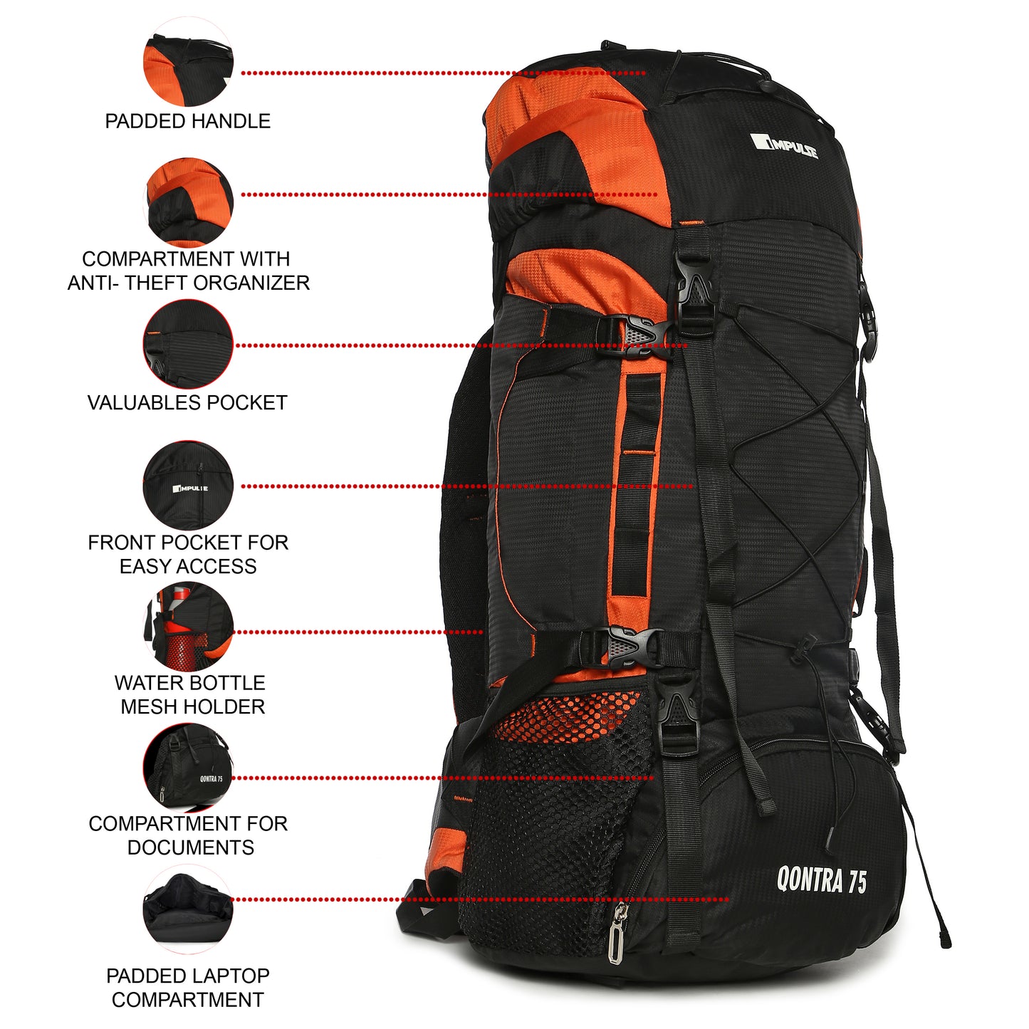 75 Litres Qontra Orange trekking Bag