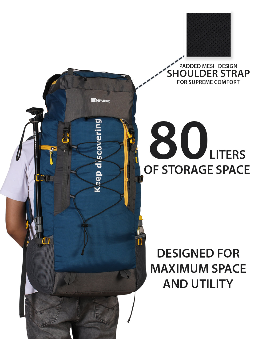 80 Litres KD007 Teal Blue Trekking bag