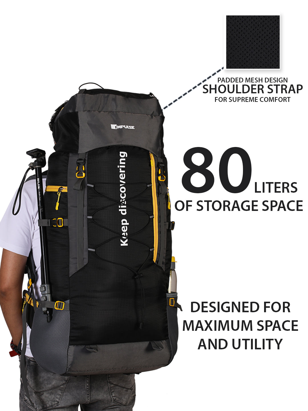 80 Litres KD007 Black Trekking bag