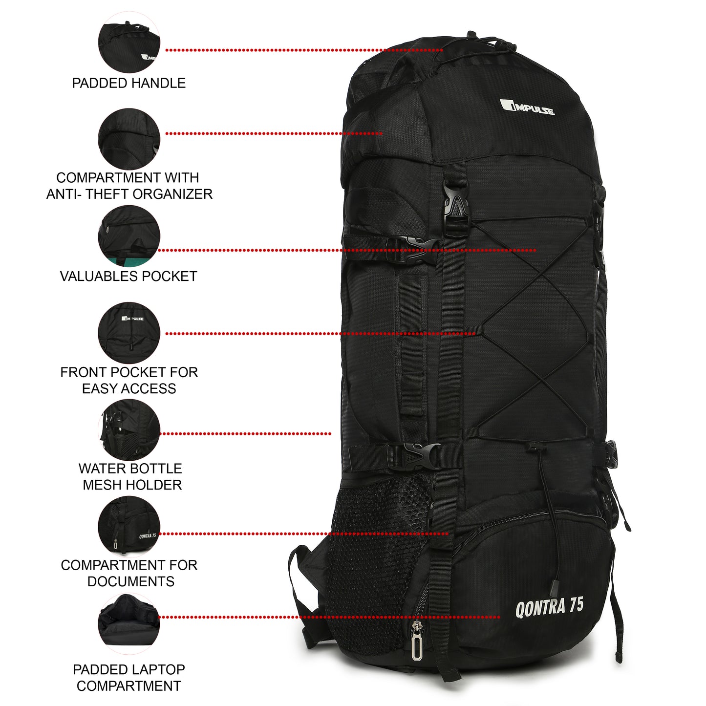 75 Litres Qontra Black trekking Bag