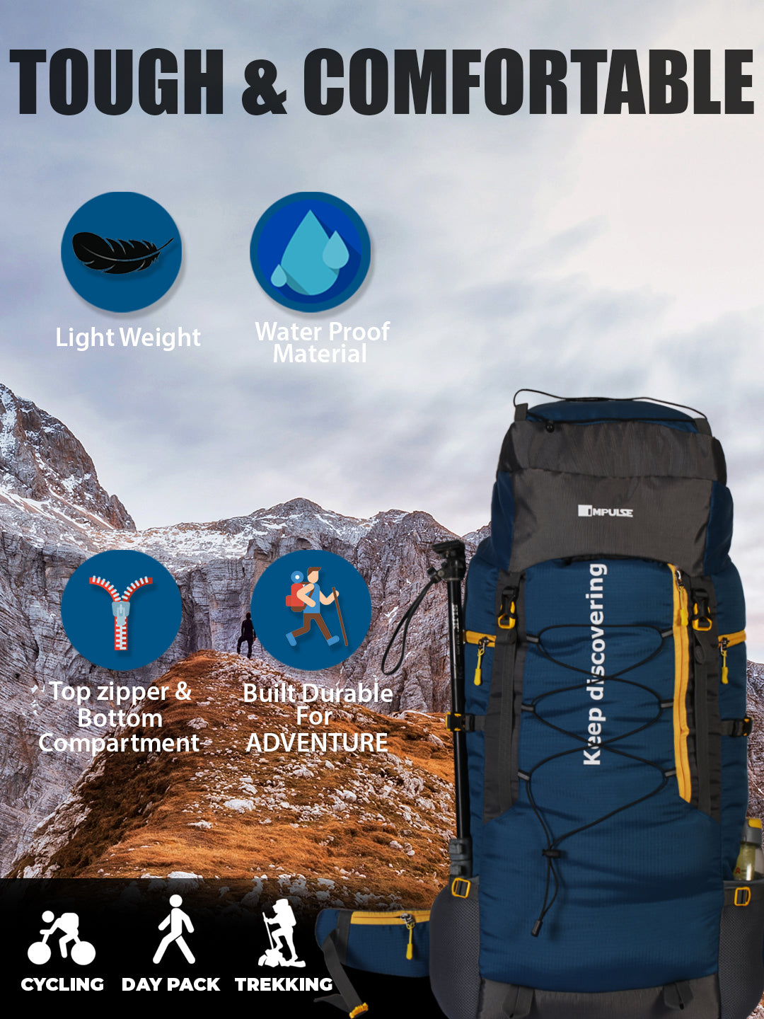 80 Litres KD007 Teal Blue Trekking bag