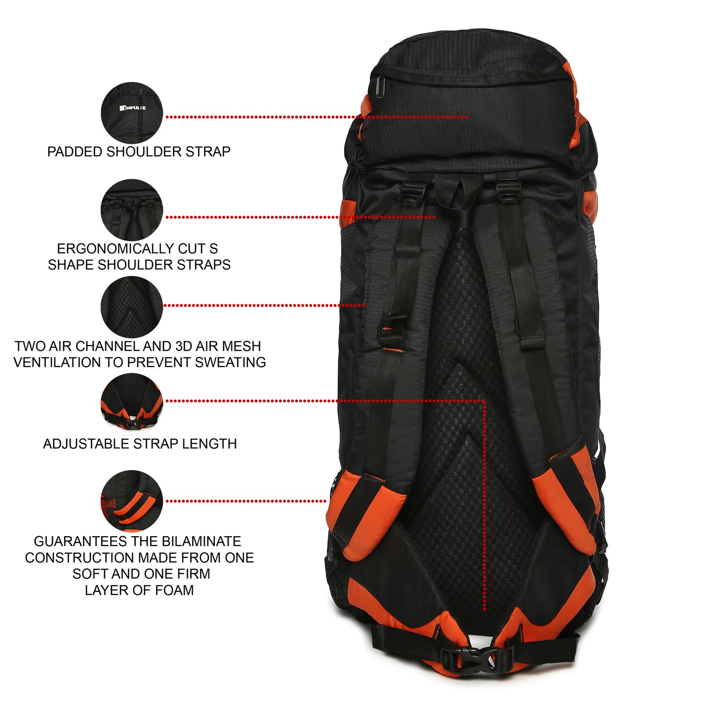 75 Litres Qontra Orange trekking Bag