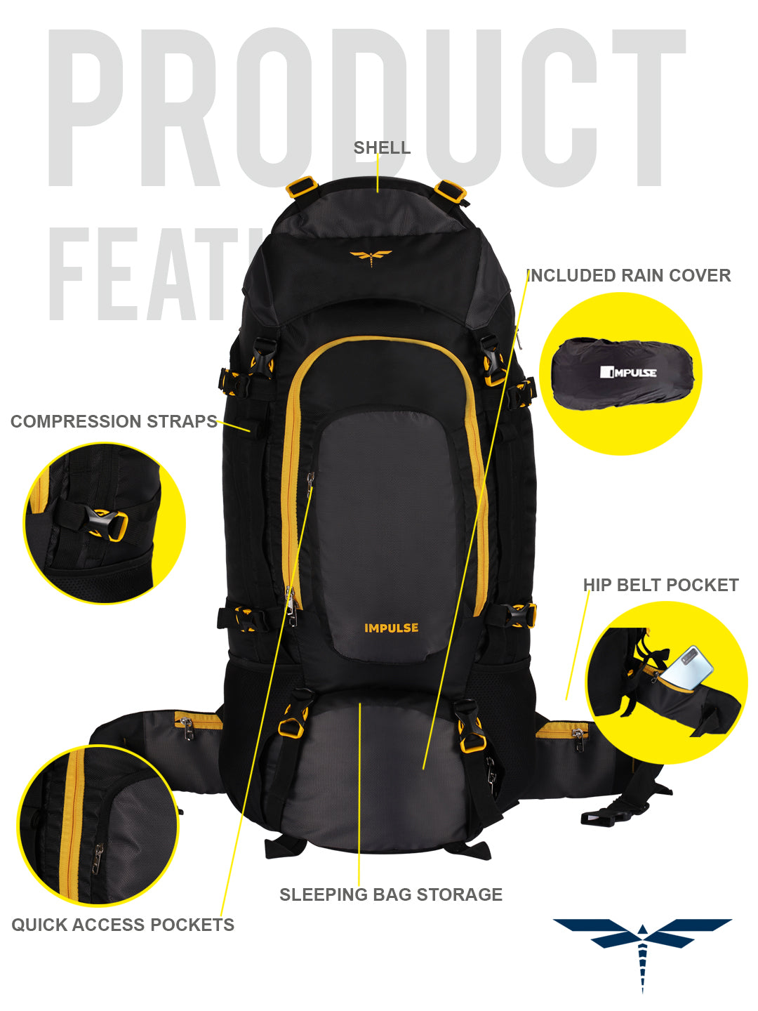 61% OFF on Impulse Polyester 50 Ltr Black Trekking Backpacks on Amazon |  PaisaWapas.com